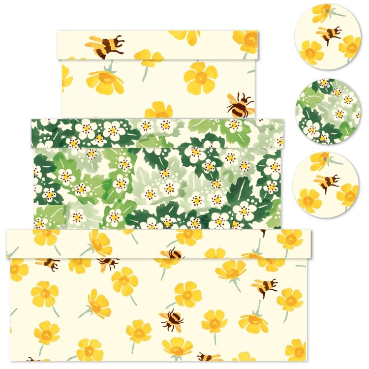 Dekorativa Lådor, 3 st, BUTTERCUPS & BEES, Gul / Grön i gruppen Förvaring / Förvaringslådor hos SmartaSaker.se (40375)