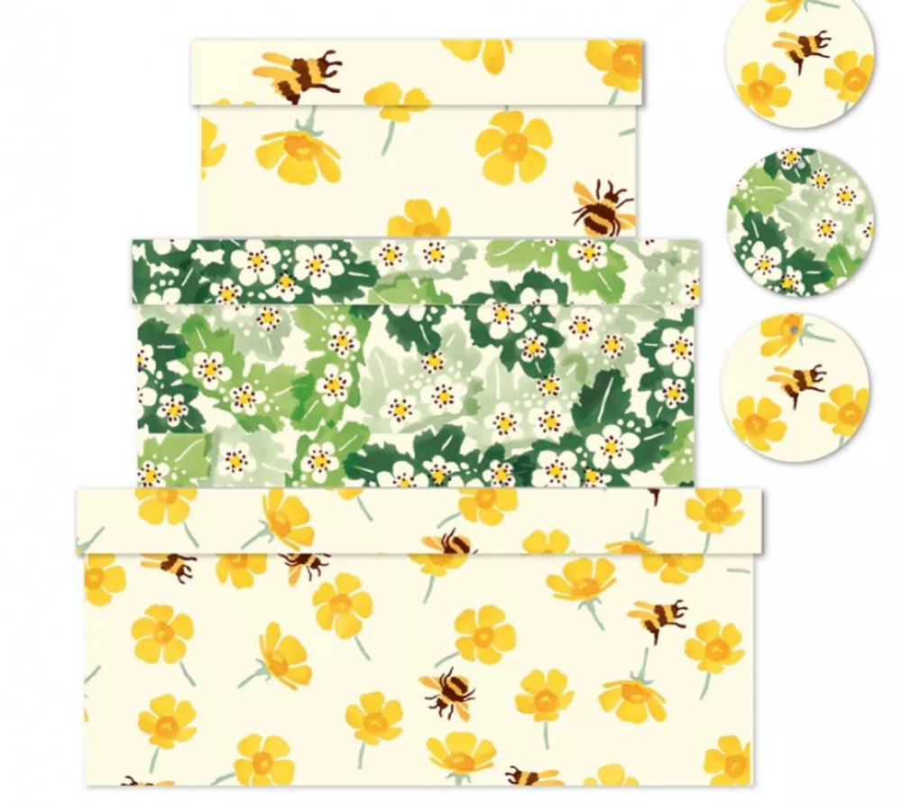 Dekorativa Lådor, 3 st, BUTTERCUPS & BEES, Gul / Grön i gruppen Förvaring / Förvaringslådor hos SmartaSaker.se (40375)