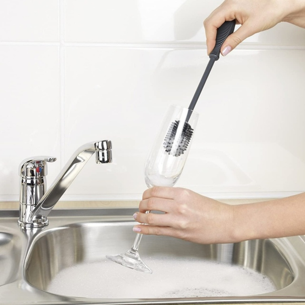 Diskborste med litet huvud, Silikon, SPÜLBÜRSTE, Ø 3,5 x 25 cm, Grå i gruppen Förvaring / Städförvaring och sopsortering / Städtrasor och borstar hos SmartaSaker.se (40389)