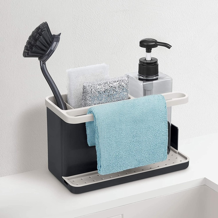 Diskbänksförvaring med diskmedelspump, SINKWARE ORGANISER, 23,5 x 11,5 x 22,5 cm, Vit / Mörkgrå i gruppen Förvaring / Köksförvaring / Diskställ och diskbänk hos SmartaSaker.se (40398)