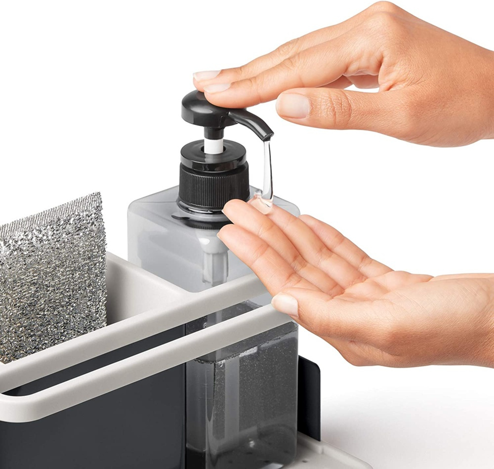 Diskbänksförvaring med diskmedelspump, SINKWARE ORGANISER, 23,5 x 11,5 x 22,5 cm, Vit / Mörkgrå i gruppen Förvaring / Köksförvaring / Diskställ och diskbänk hos SmartaSaker.se (40398)