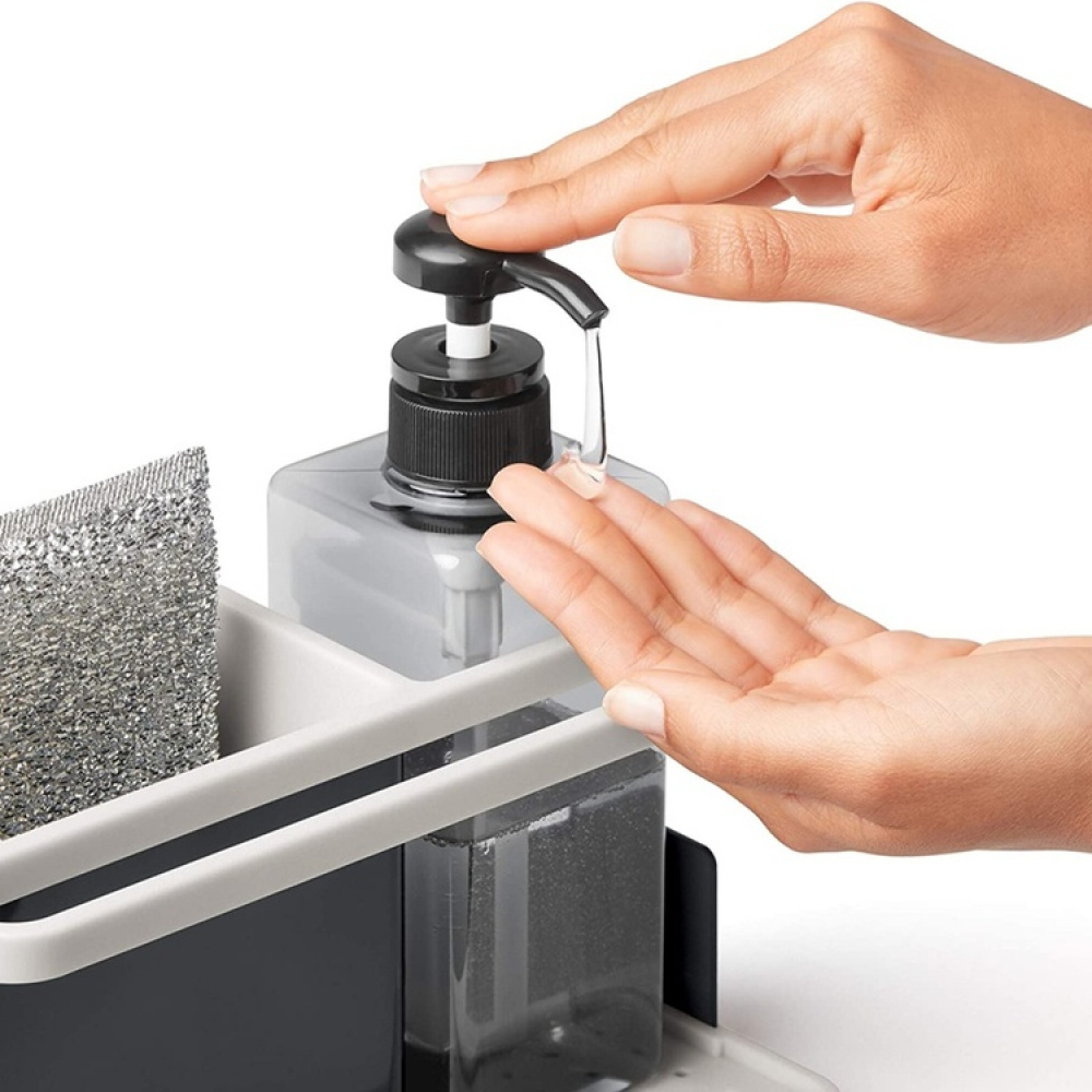 Diskbänksförvaring med diskmedelspump, SINKWARE ORGANISER, 23,5 x 11,5 x 22,5 cm, Vit / Mörkgrå i gruppen Förvaring / Köksförvaring / Diskställ och diskbänk hos SmartaSaker.se (40398)