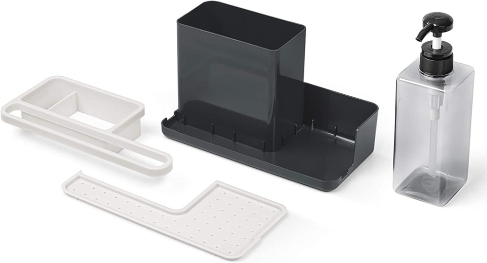 Diskbänksförvaring med diskmedelspump, SINKWARE ORGANISER, 23,5 x 11,5 x 22,5 cm, Vit / Mörkgrå i gruppen Förvaring / Köksförvaring / Diskställ och diskbänk hos SmartaSaker.se (40398)