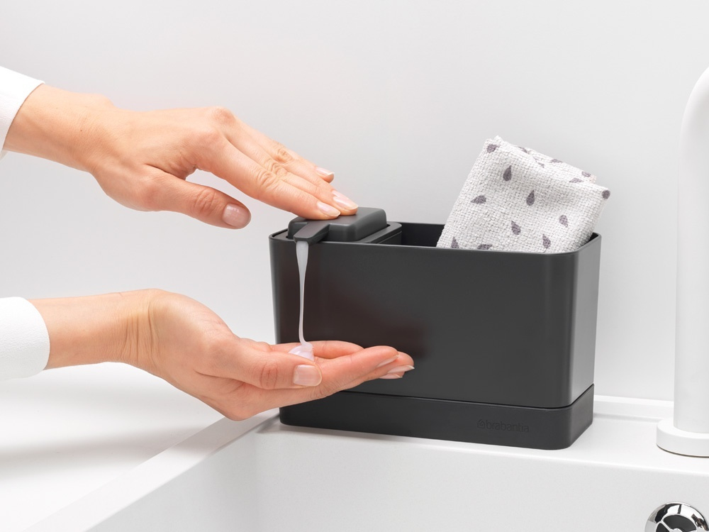 Diskbänksförvaring med Tvåldispenser, SINK ORGANISER SET, 8,5 x 19 x H 11,5 cm, Brabantia, Mörkgrå i gruppen Förvaring / Köksförvaring / Diskställ och diskbänk hos SmartaSaker.se (40401)