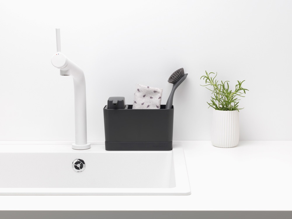 Diskbänksförvaring med Tvåldispenser, SINK ORGANISER SET, 8,5 x 19 x H 11,5 cm, Brabantia, Mörkgrå i gruppen Förvaring / Köksförvaring / Diskställ och diskbänk hos SmartaSaker.se (40401)