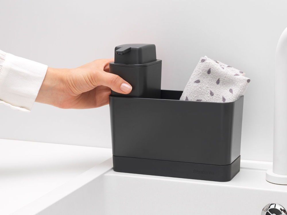 Diskbänksförvaring med Tvåldispenser, SINK ORGANISER SET, 8,5 x 19 x H 11,5 cm, Brabantia, Mörkgrå i gruppen Förvaring / Köksförvaring / Diskställ och diskbänk hos SmartaSaker.se (40401)