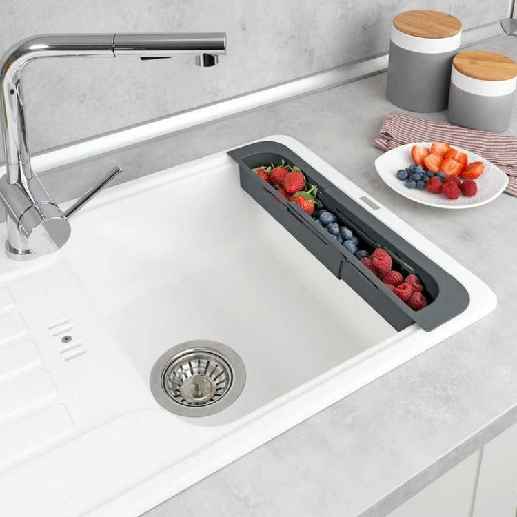 Diskbänksförvaring, Över diskho, SINK CADDY, 35,5 ~ 49,4 x 8,5 x H 5,5 cm, Mörkgrå i gruppen Förvaring / Köksförvaring / Diskställ och diskbänk hos SmartaSaker.se (40412)