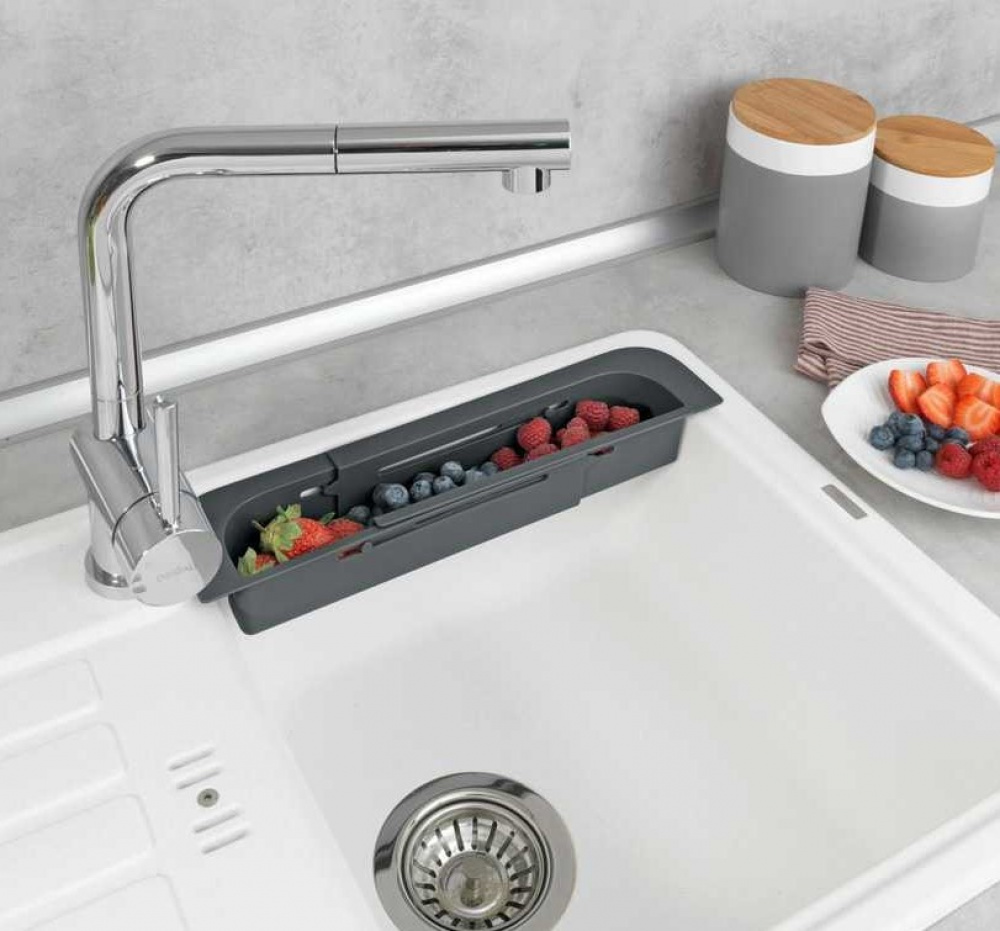 Diskbänksförvaring, Över diskho, SINK CADDY, 35,5 ~ 49,4 x 8,5 x H 5,5 cm, Mörkgrå i gruppen Förvaring / Köksförvaring / Diskställ och diskbänk hos SmartaSaker.se (40412)