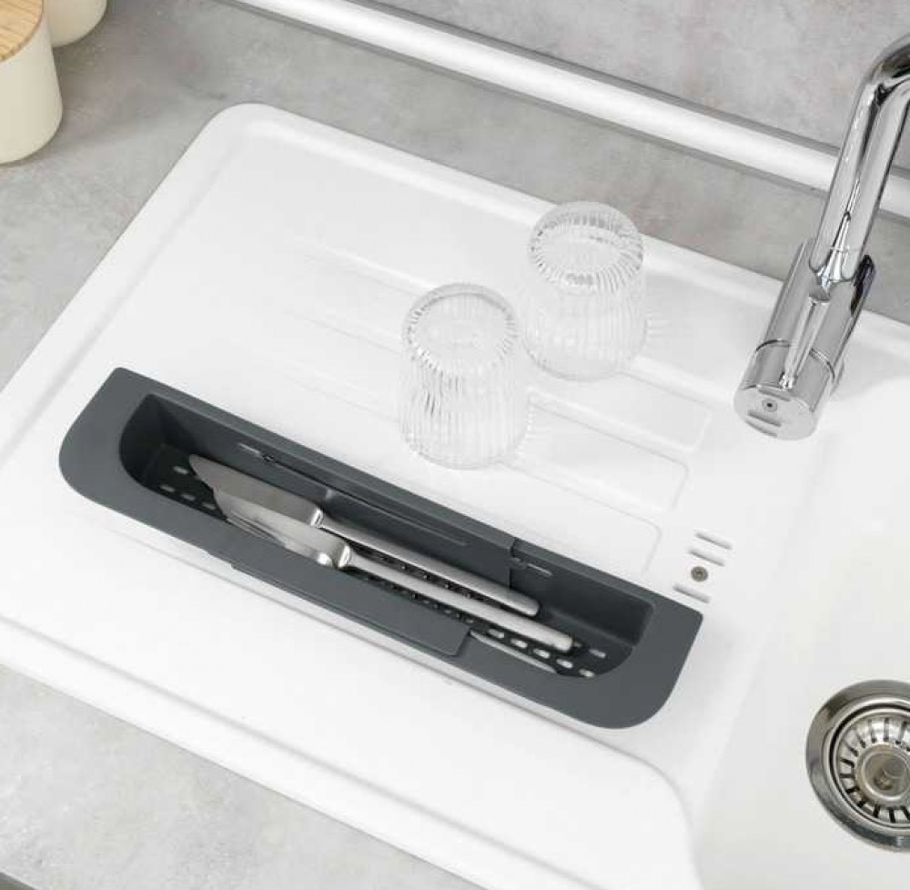 Diskbänksförvaring, Över diskho, SINK CADDY, 35,5 ~ 49,4 x 8,5 x H 5,5 cm, Mörkgrå i gruppen Förvaring / Köksförvaring / Diskställ och diskbänk hos SmartaSaker.se (40412)