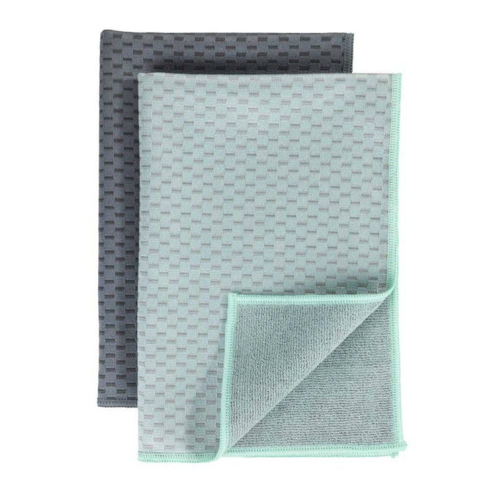 Diskhanddukar för Glas, 2 st, MIKO GLASS TOWELS, 40 x H 60 cm, Grå / Turkos i gruppen Förvaring / Städförvaring och sopsortering / Städtrasor och borstar hos SmartaSaker.se (40414)