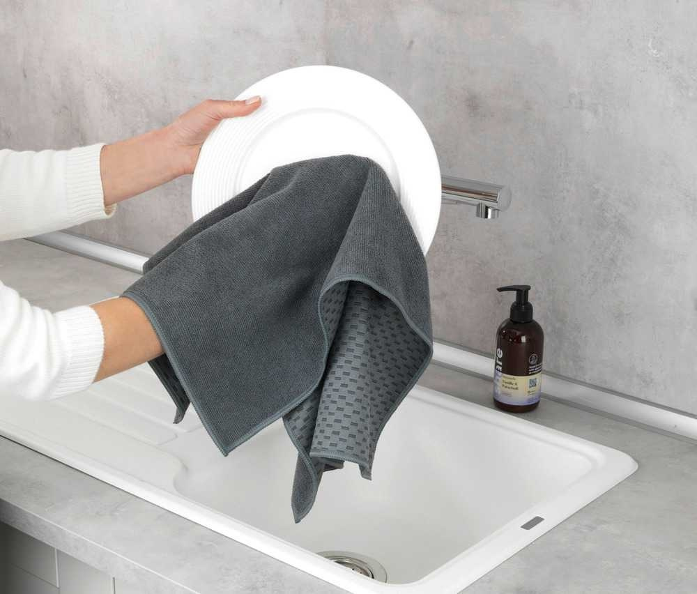 Diskhanddukar för Glas, 2 st, MIKO GLASS TOWELS, 40 x H 60 cm, Grå / Turkos i gruppen Förvaring / Städförvaring och sopsortering / Städtrasor och borstar hos SmartaSaker.se (40414)
