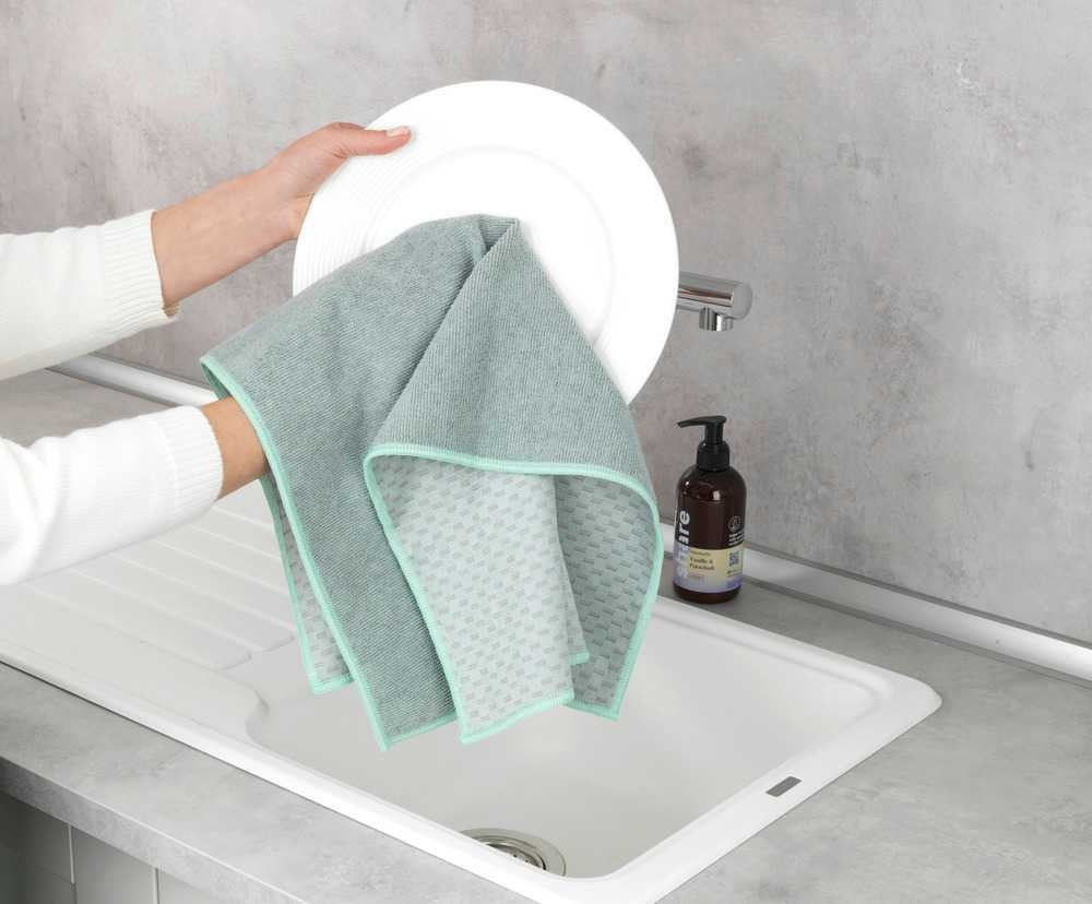 Diskhanddukar för Glas, 2 st, MIKO GLASS TOWELS, 40 x H 60 cm, Grå / Turkos i gruppen Förvaring / Städförvaring och sopsortering / Städtrasor och borstar hos SmartaSaker.se (40414)