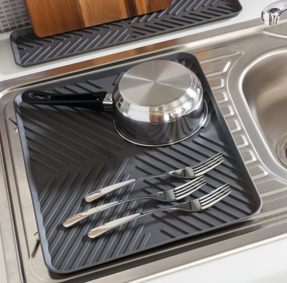 Diskmatta, med kanter, RECTANGULAR DRAINING MAT 40.5 x 30.5 cm Grå i gruppen Förvaring / Köksförvaring / Diskställ och diskbänk hos SmartaSaker.se (40422)