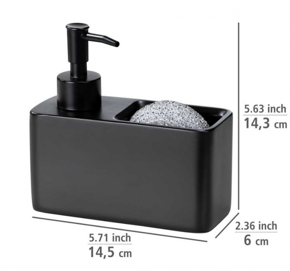 Diskmedelspump / Svamphållare i keramik, RESA, 14,5 x 6 x H 14,3 cm, Svart i gruppen Förvaring / Köksförvaring / Diskställ och diskbänk hos SmartaSaker.se (40428)