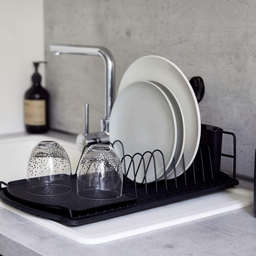 Diskställ med bestickkorg, Extra smal, BASIC, 47,5 x 26,5 x H11 cm, Svart i gruppen Förvaring / Köksförvaring / Diskställ och diskbänk hos SmartaSaker.se (40440)