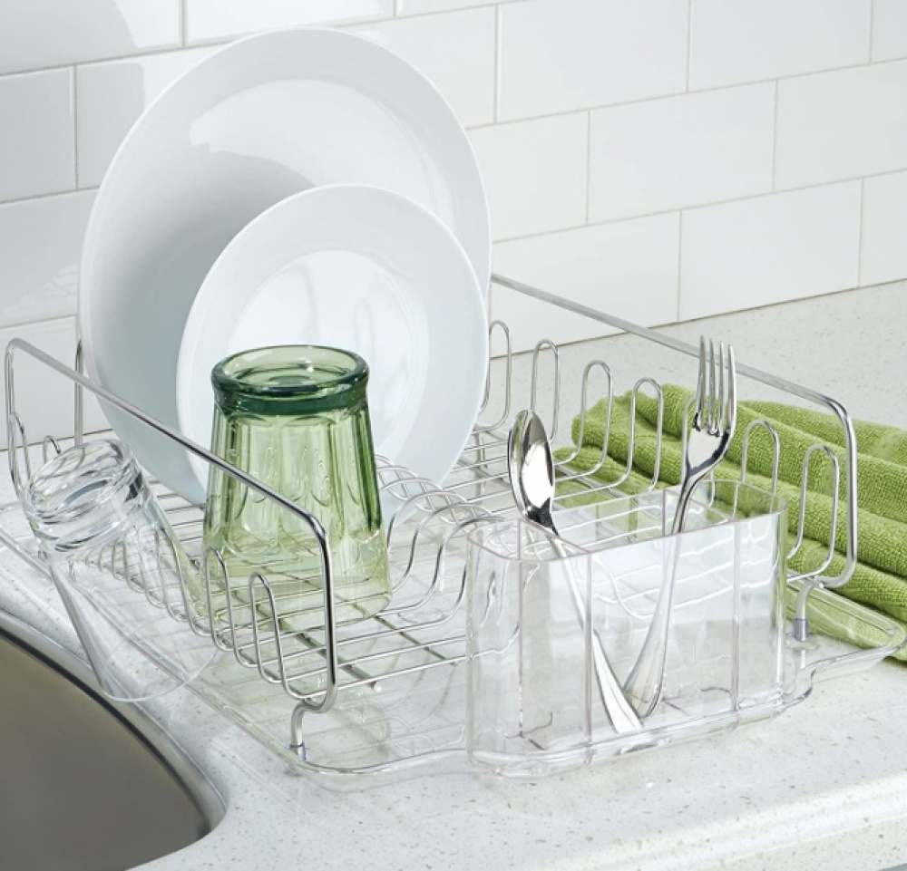 Diskställ med droppbricka, FORMA DISH DRAINER, 34 x 43 x H13 cm, Silver / Klar i gruppen Förvaring / Köksförvaring / Diskställ och diskbänk hos SmartaSaker.se (40447)