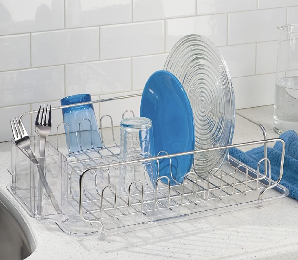 Diskställ med droppbricka, FORMA DISH DRAINER, 34 x 43 x H13 cm, Silver / Klar i gruppen Förvaring / Köksförvaring / Diskställ och diskbänk hos SmartaSaker.se (40447)
