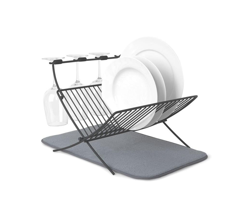 Diskställ med glashängare och torkmatta, XDRY, 51 x 37 x 31 cm, Umbra, Svart / Grå i gruppen Förvaring / Köksförvaring / Diskställ och diskbänk hos SmartaSaker.se (40449)