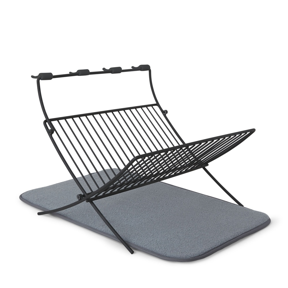 Diskställ med glashängare och torkmatta, XDRY, 51 x 37 x 31 cm, Umbra, Svart / Grå i gruppen Förvaring / Köksförvaring / Diskställ och diskbänk hos SmartaSaker.se (40449)