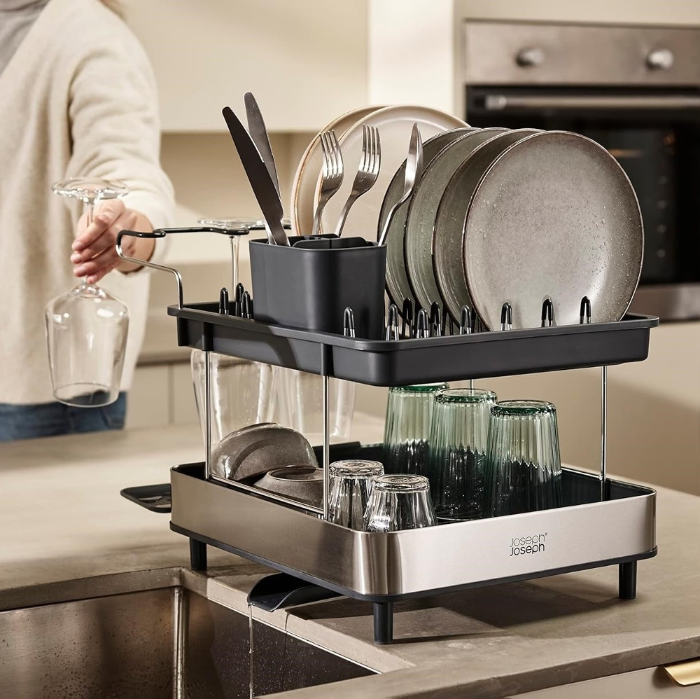 Diskställ, 2-våningar, EXCEL STEEL 2-TIER, 46,5 x 31,5 x H 32 cm, Joseph Joseph, Silver / Mörkgrå i gruppen Förvaring / Köksförvaring / Diskställ och diskbänk hos SmartaSaker.se (40454)