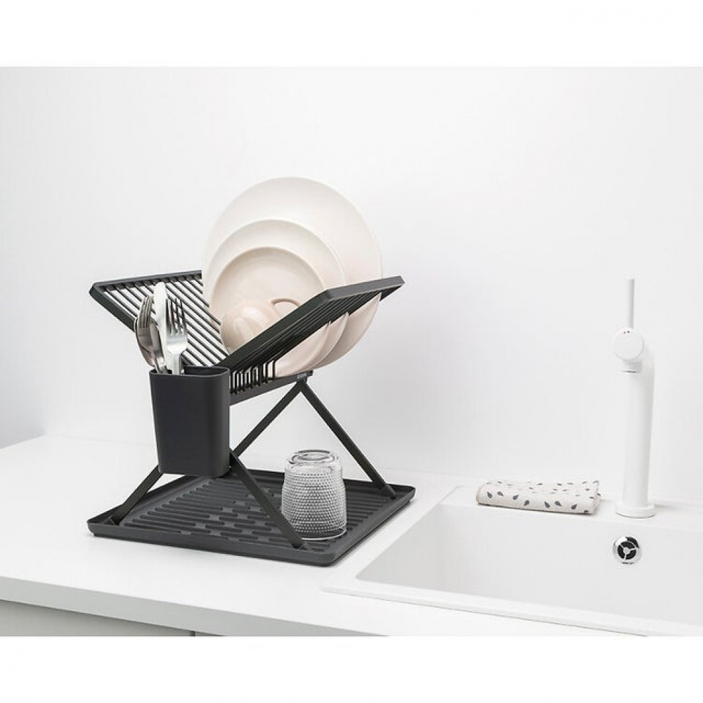 Diskställ, BRABANTIA COMPACT FOLDABLE DISH RACK, 33 x 37 x H 31,5 cm, Mörkgrå i gruppen Förvaring / Köksförvaring hos SmartaSaker.se (40455)
