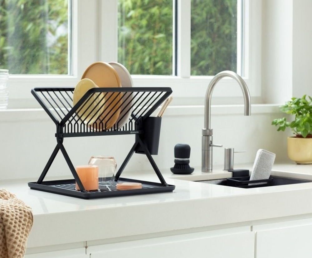 Diskställ, BRABANTIA COMPACT FOLDABLE DISH RACK, 33 x 37 x H 31,5 cm, Mörkgrå i gruppen Förvaring / Köksförvaring hos SmartaSaker.se (40455)
