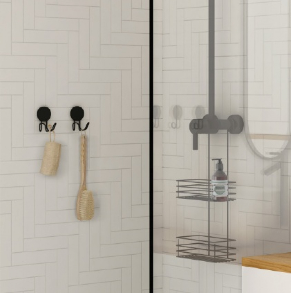 Dubbelkrok, Självhäftande, LARGE DOUBLE PUCK TOWEL HOOK, 5,5 x H 9 cm, Polerad krom i gruppen Förvaring / Magneter och självhäftande / Självhäftande krokar hos SmartaSaker.se (40504)