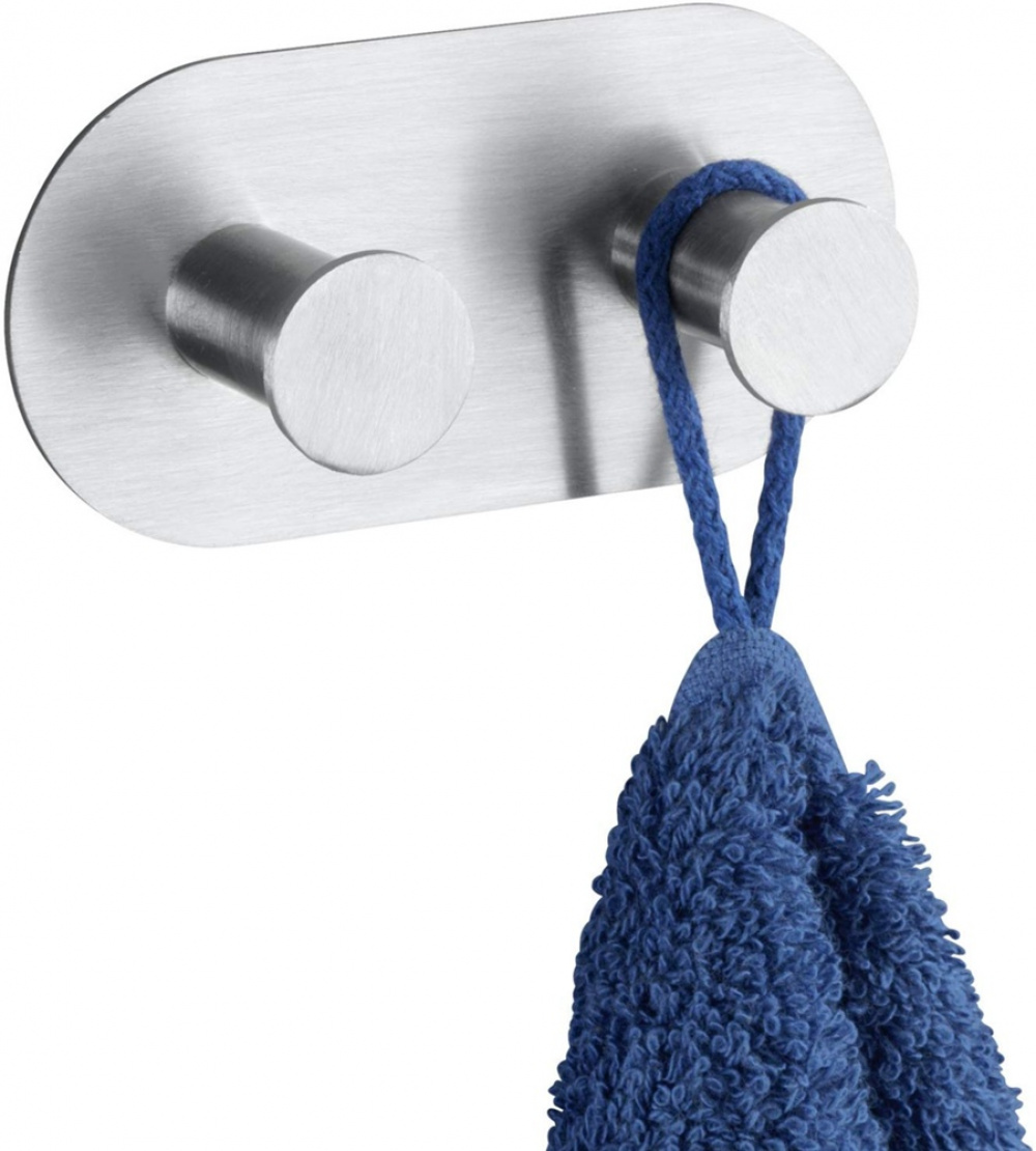 Dubbelkrok, Självhäftande, Rundad, CELANO DUO, 10 x 5 cm, Borstat Rostfritt stål i gruppen Förvaring / Magneter och självhäftande / Självhäftande krokar hos SmartaSaker.se (40508)