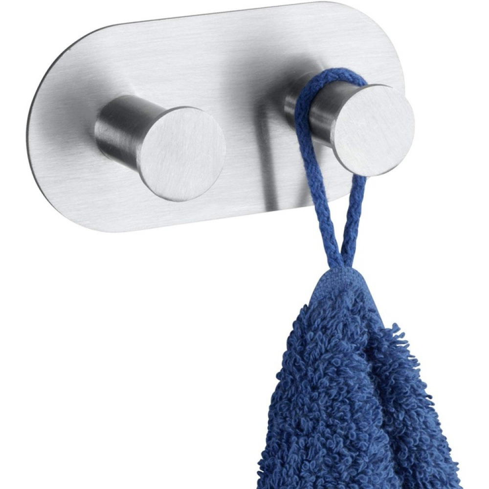 Dubbelkrok, Självhäftande, Rundad, CELANO DUO, 10 x 5 cm, Borstat Rostfritt stål i gruppen Förvaring / Magneter och självhäftande / Självhäftande krokar hos SmartaSaker.se (40508)