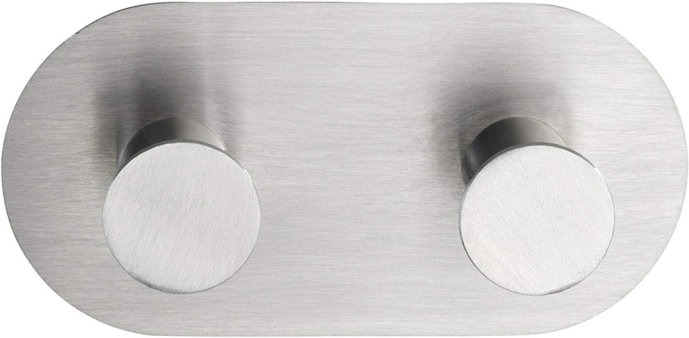Dubbelkrok, Självhäftande, Rundad, CELANO DUO, 10 x 5 cm, Borstat Rostfritt stål i gruppen Förvaring / Magneter och självhäftande / Självhäftande krokar hos SmartaSaker.se (40508)