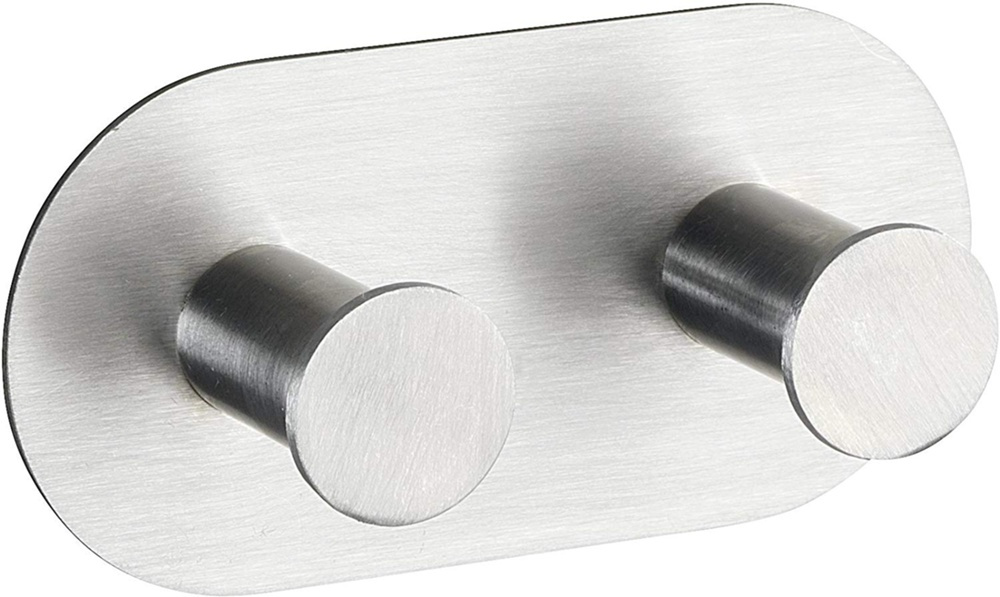 Dubbelkrok, Självhäftande, Rundad, CELANO DUO, 10 x 5 cm, Borstat Rostfritt stål i gruppen Förvaring / Magneter och självhäftande / Självhäftande krokar hos SmartaSaker.se (40508)