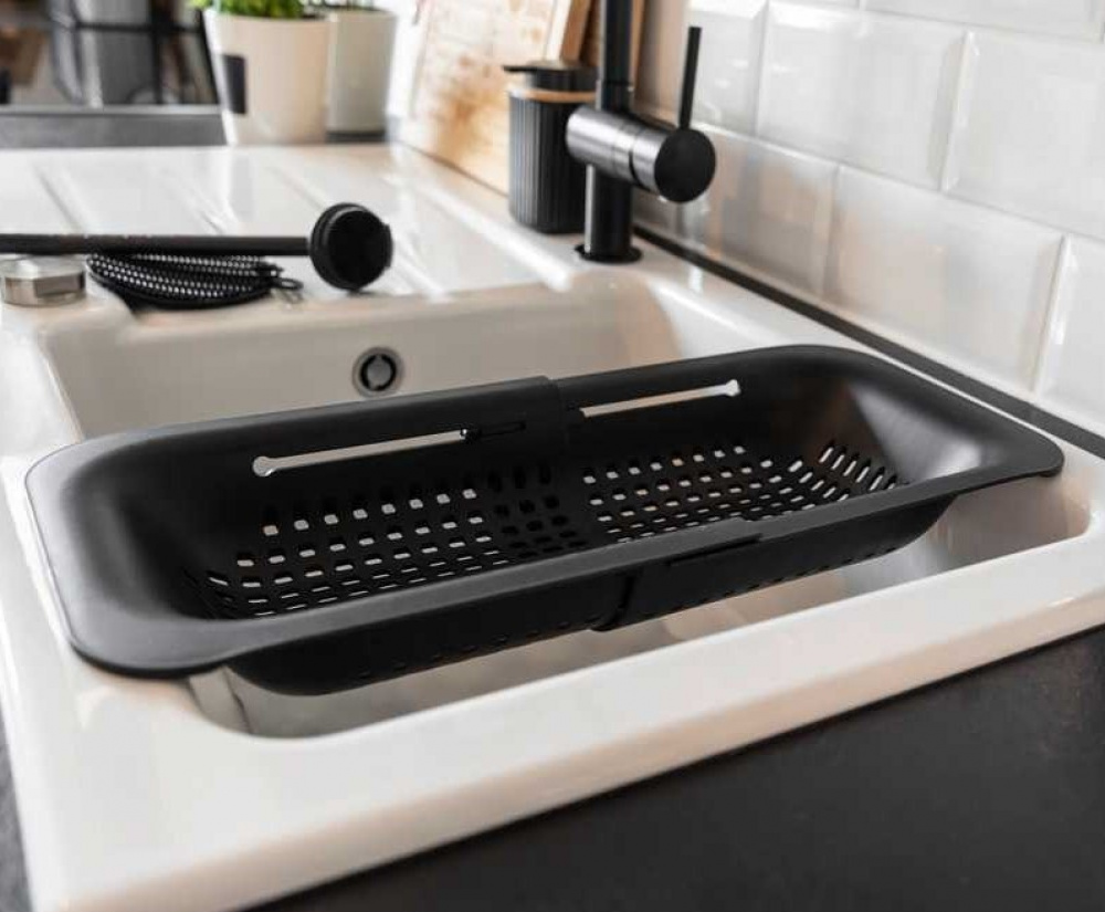 Durkslag, Över diskho, BLACK COLANDER, 36,5~50 x 20x H 7 cm, Svart i gruppen Förvaring / Köksförvaring / Diskställ och diskbänk hos SmartaSaker.se (40514)