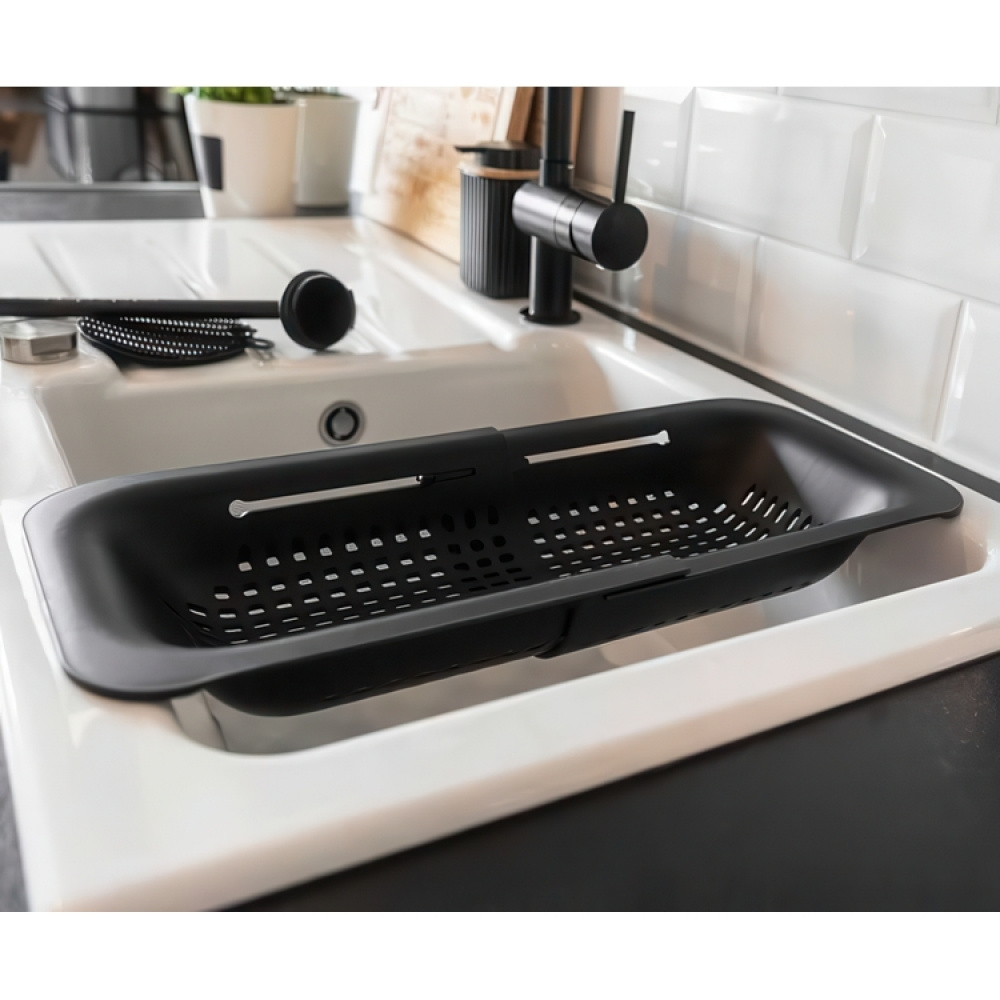 Durkslag, Över diskho, BLACK COLANDER, 36,5~50 x 20x H 7 cm, Svart i gruppen Förvaring / Köksförvaring / Diskställ och diskbänk hos SmartaSaker.se (40514)