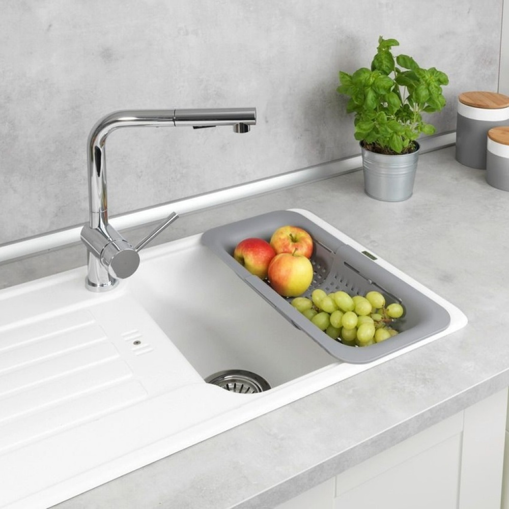 Durkslag, Över diskho, GREY COLANDER, 36,5~50 x 20 x H 7 cm, Ljusgrå i gruppen Förvaring / Köksförvaring / Diskställ och diskbänk hos SmartaSaker.se (40515)