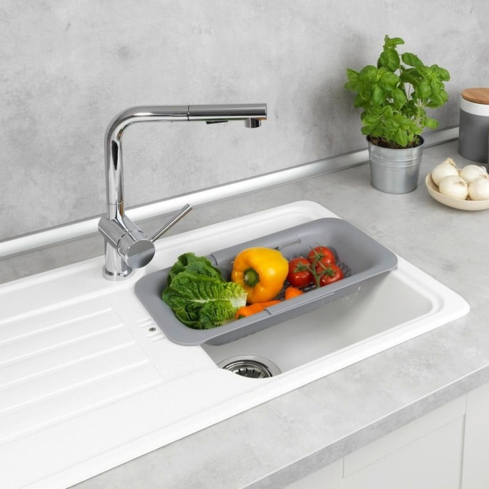 Durkslag, Över diskho, GREY COLANDER, 36,5~50 x 20 x H 7 cm, Ljusgrå i gruppen Förvaring / Köksförvaring / Diskställ och diskbänk hos SmartaSaker.se (40515)