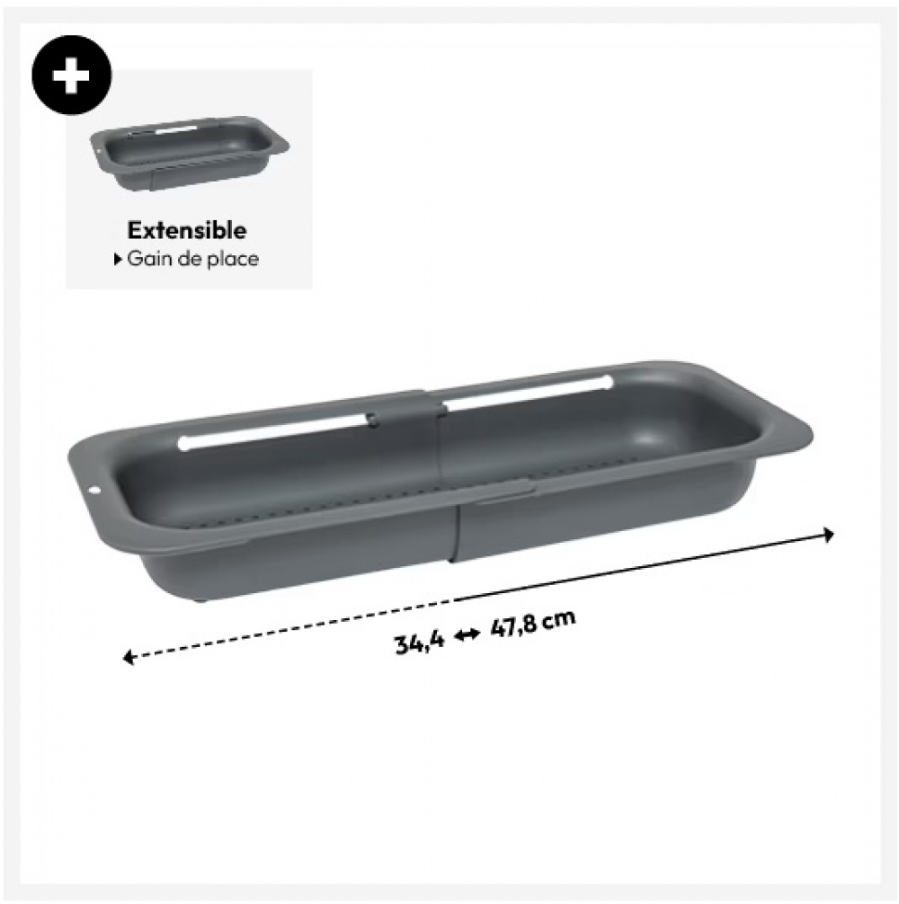 Durkslag, Över diskho, SINK COLANDER, 34,4~ 47,8 x 20 x H 6,5 cm, Mörkgrå i gruppen Förvaring / Köksförvaring / Diskställ och diskbänk hos SmartaSaker.se (40517)