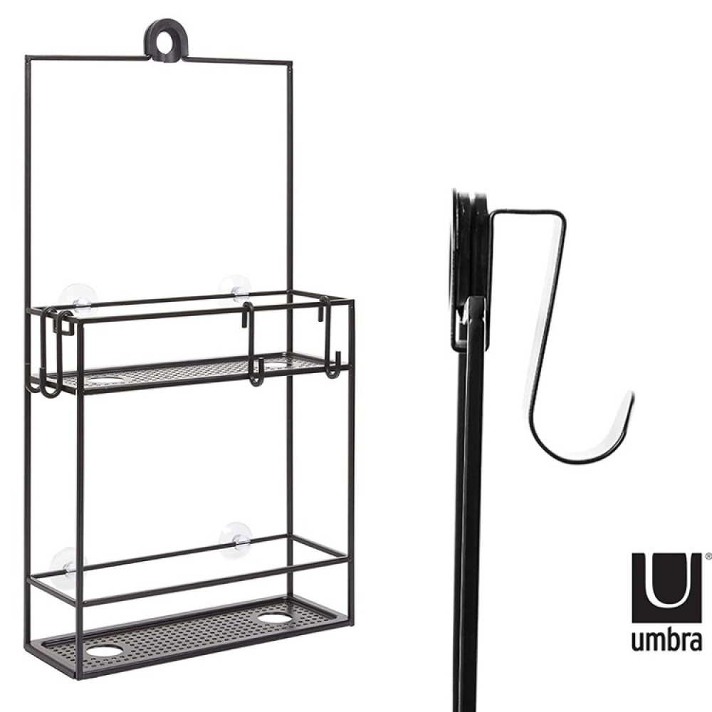 Duschkorg i metall, Över Duschvägg / Stång Två hyllor, CUBIKO CADDY, Umbra, Svart i gruppen Förvaring / Badrumsförvaring hos SmartaSaker.se (40521)