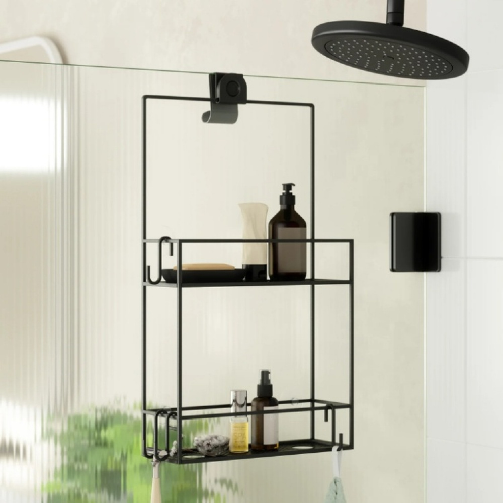 Duschkorg i metall, Över Duschvägg / Stång Två hyllor, CUBIKO CADDY, Umbra, Svart i gruppen Förvaring / Badrumsförvaring hos SmartaSaker.se (40521)