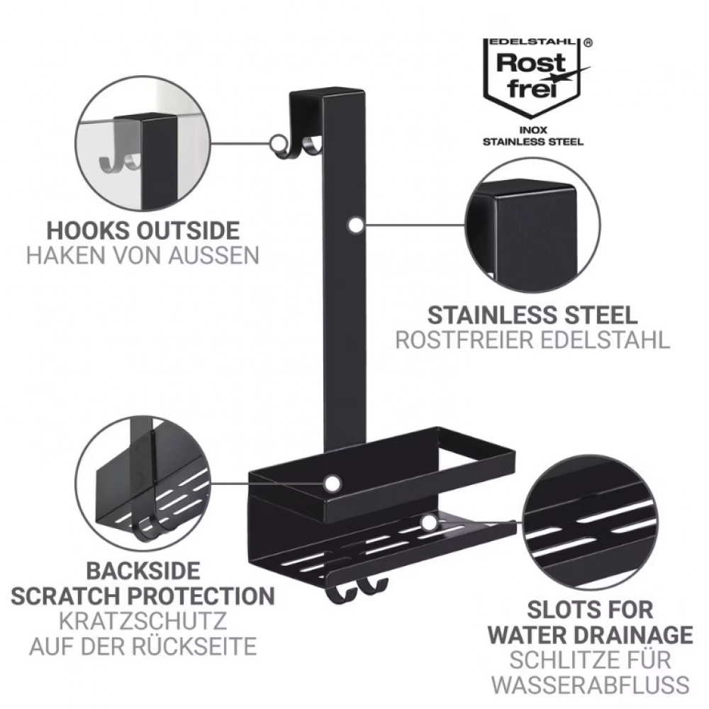 Duschkorg i metall, Över Duschvägg, BRIBANO UNO CADDY, Svart i gruppen Förvaring / Badrumsförvaring / Bad- och duschkorgar hos SmartaSaker.se (40522)