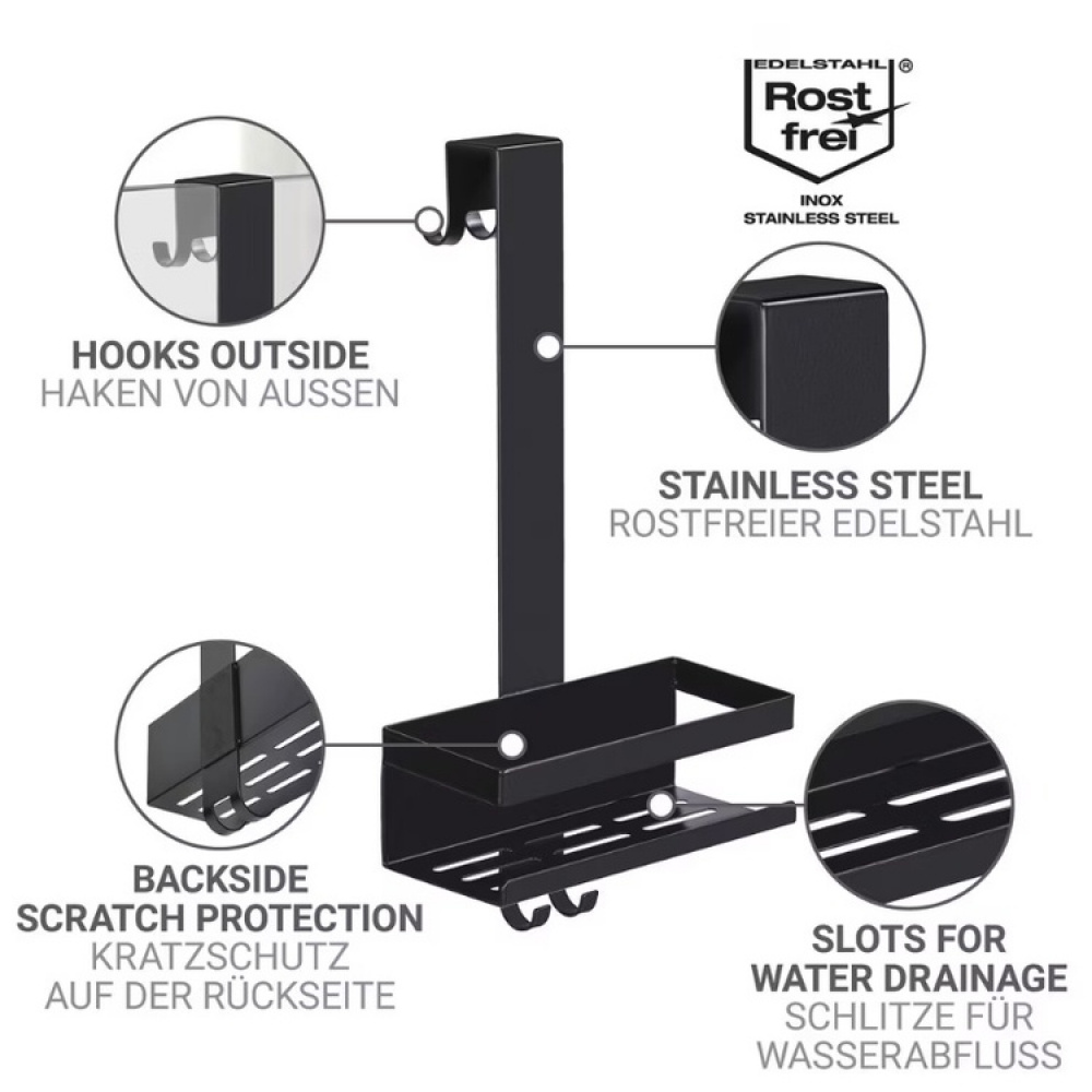 Duschkorg i metall, Över Duschvägg, BRIBANO UNO CADDY, Svart i gruppen Förvaring / Badrumsförvaring / Bad- och duschkorgar hos SmartaSaker.se (40522)
