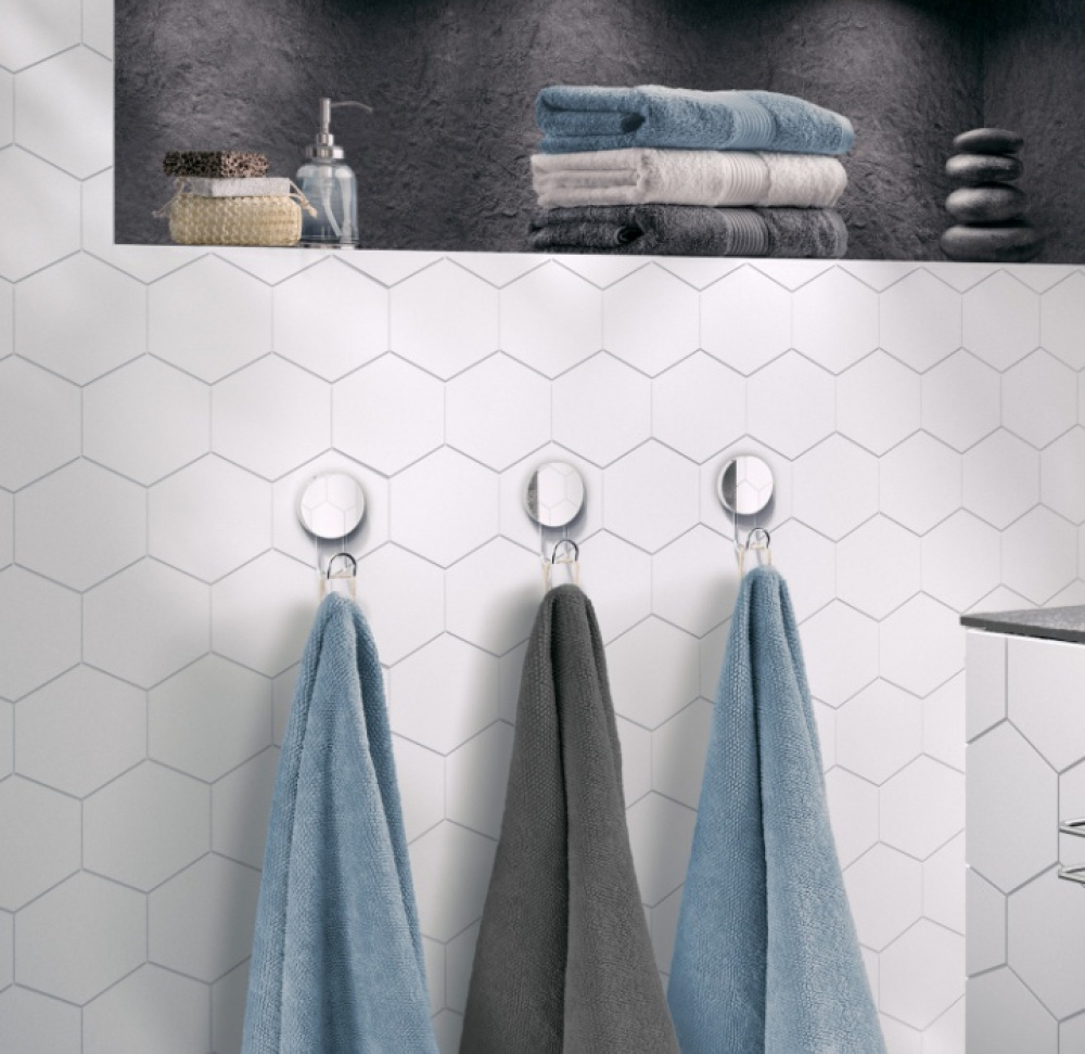 Enkelkrok, Självhäftande, LARGE TOWEL PUCK HOOK, 5,5 x H 9 cm, Krom i gruppen Förvaring / Magneter och självhäftande / Självhäftande krokar hos SmartaSaker.se (40548)