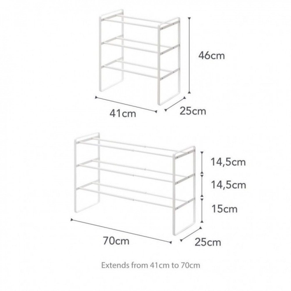 Expanderbar skohylla i metall, Stapelbar, FRAME 3-TIERED, 41~70 x 25 x H 46 cm, Yamazaki, Svart i gruppen Förvaring / Hallförvaring / Skohyllor hos SmartaSaker.se (40563)