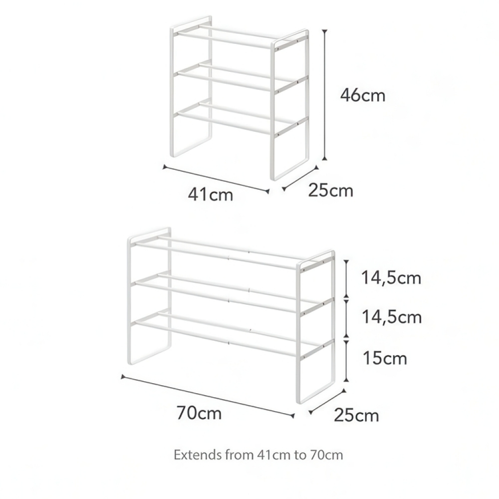 Expanderbar skohylla i metall, Stapelbar, FRAME 3-TIERED, 41~70 x 25 x H 46 cm, Yamazaki, Svart i gruppen Förvaring / Hallförvaring / Skohyllor hos SmartaSaker.se (40563)