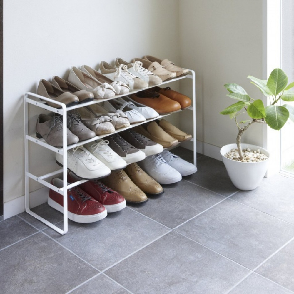 Expanderbar skohylla i metall, Stapelbar, FRAME 3-TIERED, 41-70 x 25 x H 46 cm, Yamazaki, Vit i gruppen Förvaring / Hallförvaring / Skohyllor hos SmartaSaker.se (40564)