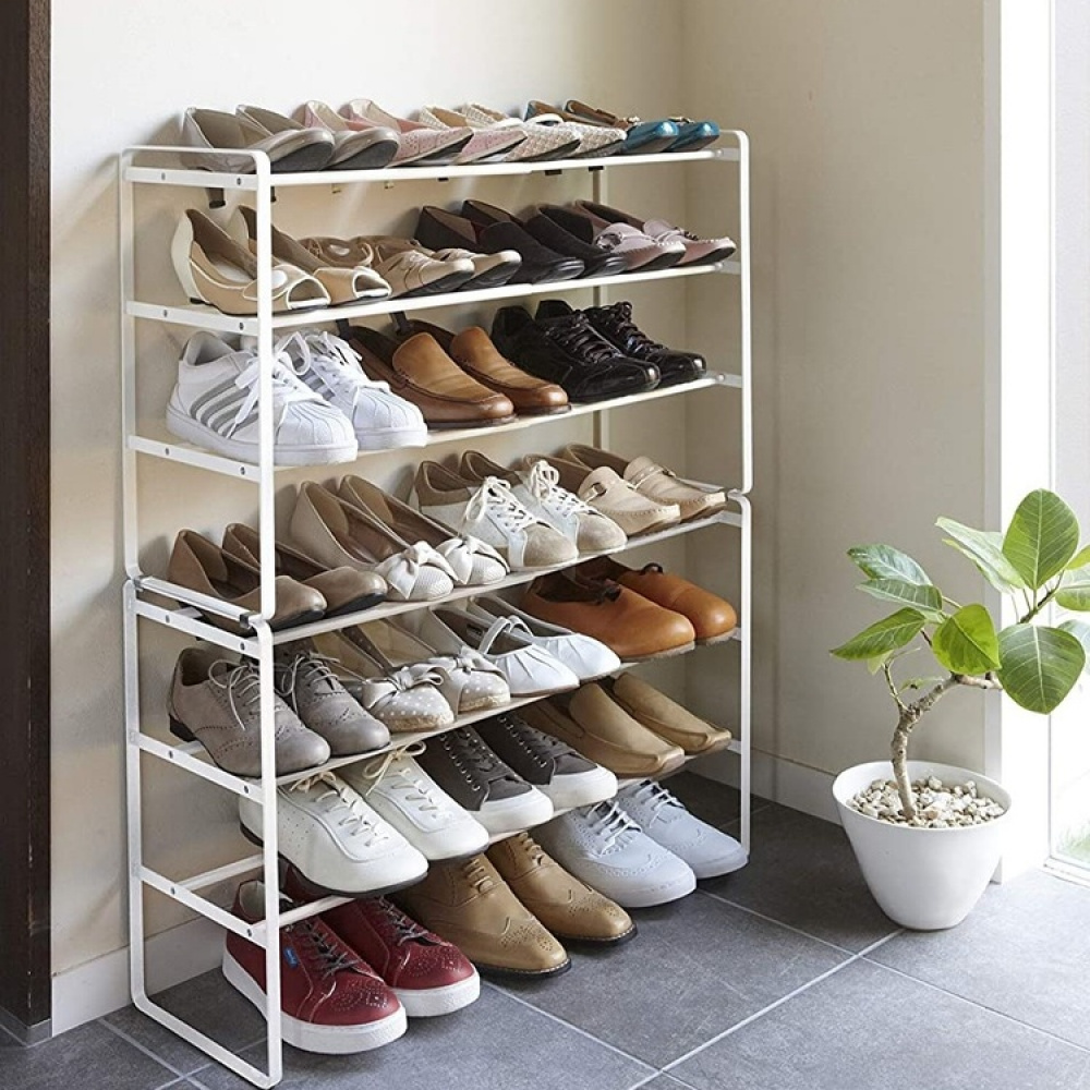 Expanderbar skohylla i metall, Stapelbar, FRAME 3-TIERED, 41-70 x 25 x H 46 cm, Yamazaki, Vit i gruppen Förvaring / Hallförvaring / Skohyllor hos SmartaSaker.se (40564)