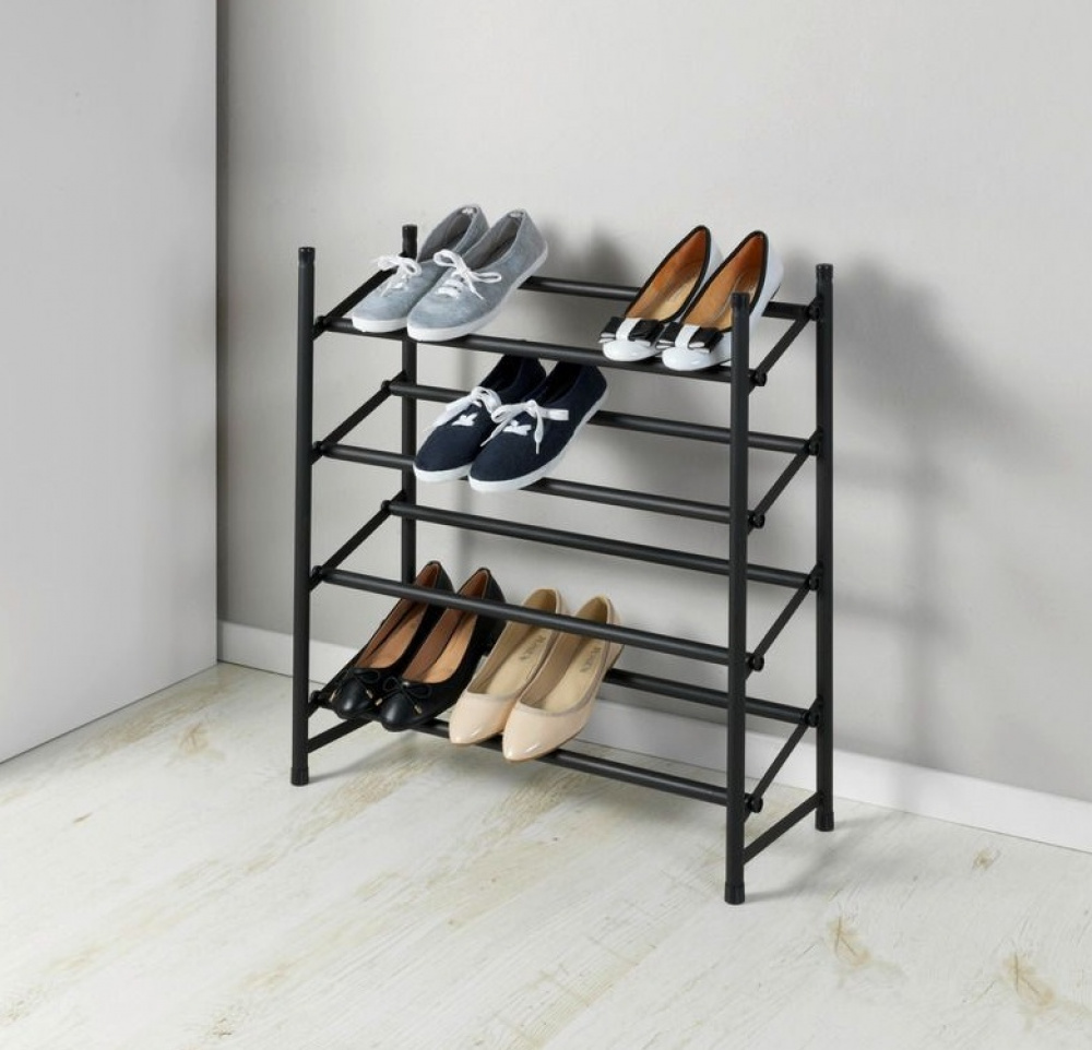 Expanderbar skohylla, 4 hyllor, HERO NON-SLIP, 62~115 x 23 x H 68 cm, Svart i gruppen Förvaring / Hallförvaring / Skohyllor hos SmartaSaker.se (40566)