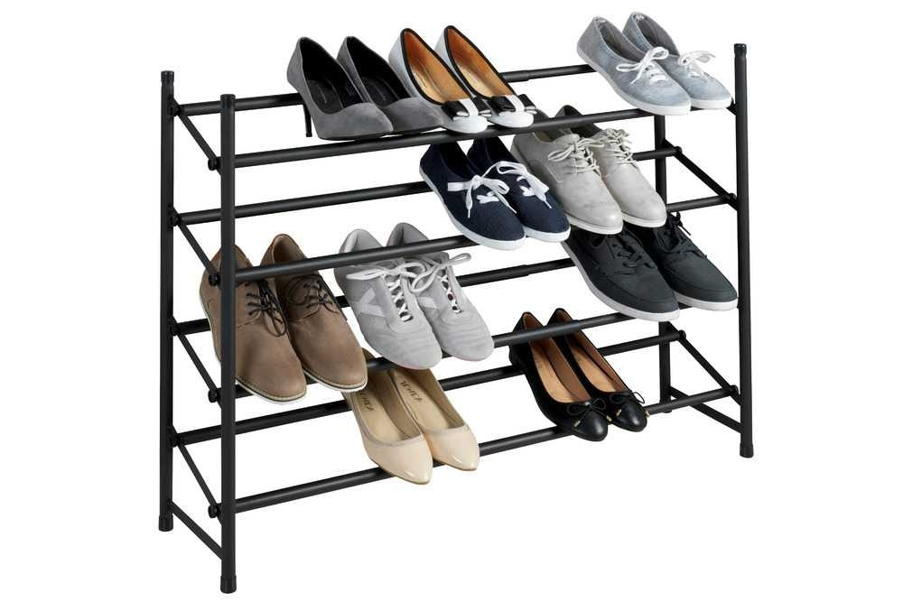 Expanderbar skohylla, 4 hyllor, HERO NON-SLIP, 62~115 x 23 x H 68 cm, Svart i gruppen Förvaring / Hallförvaring / Skohyllor hos SmartaSaker.se (40566)