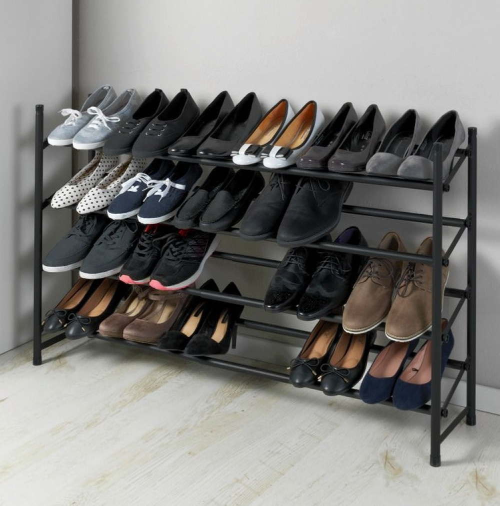 Expanderbar skohylla, 4 hyllor, HERO NON-SLIP, 62~115 x 23 x H 68 cm, Svart i gruppen Förvaring / Hallförvaring / Skohyllor hos SmartaSaker.se (40566)