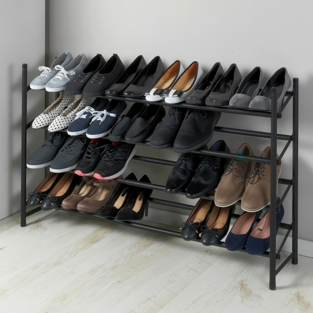 Expanderbar skohylla, 4 hyllor, HERO NON-SLIP, 62~115 x 23 x H 68 cm, Svart i gruppen Förvaring / Hallförvaring / Skohyllor hos SmartaSaker.se (40566)