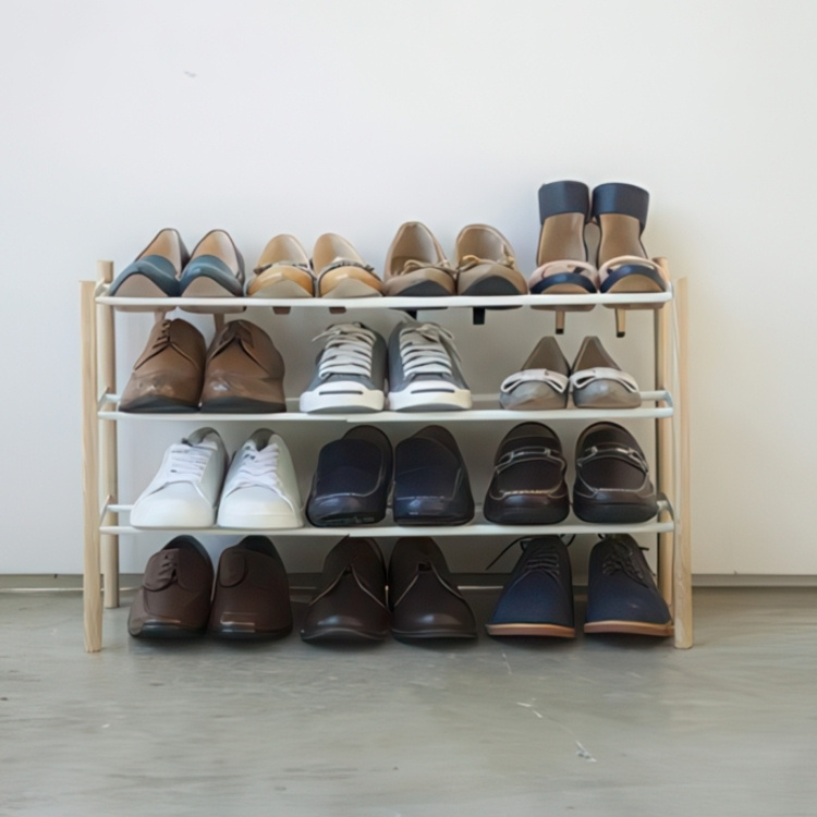 Expanderbar skohylla, metall och trä, PLAIN 3-TIERED, 41 ~ 70 x 25 x H 45,5 cm, Yamazaki, Vit /Natur i gruppen Förvaring / Hallförvaring / Skohyllor hos SmartaSaker.se (40567)